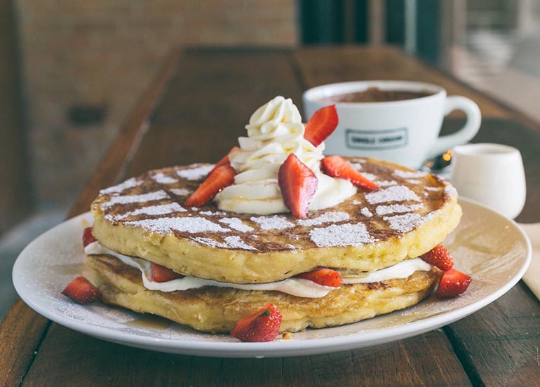 Strawberries and Cream pancakes form Single Origin