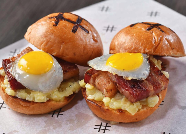 Pound Breakfast Burger with Bacon and Eggs