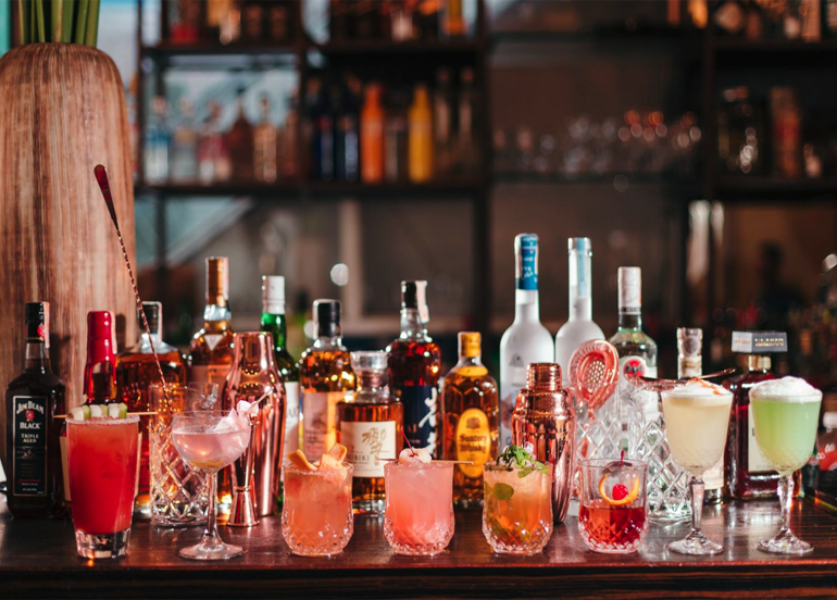Assortment of hard drinks and cocktails