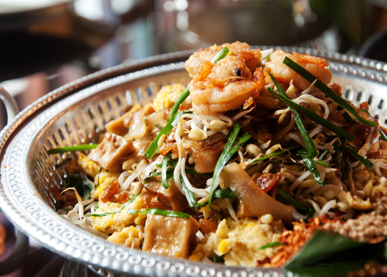 Basil's Pad Thai with chives and shrimp