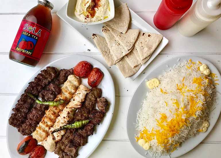 Kabab, Rice, and Hummus with Pita Bread from Mister Kabab