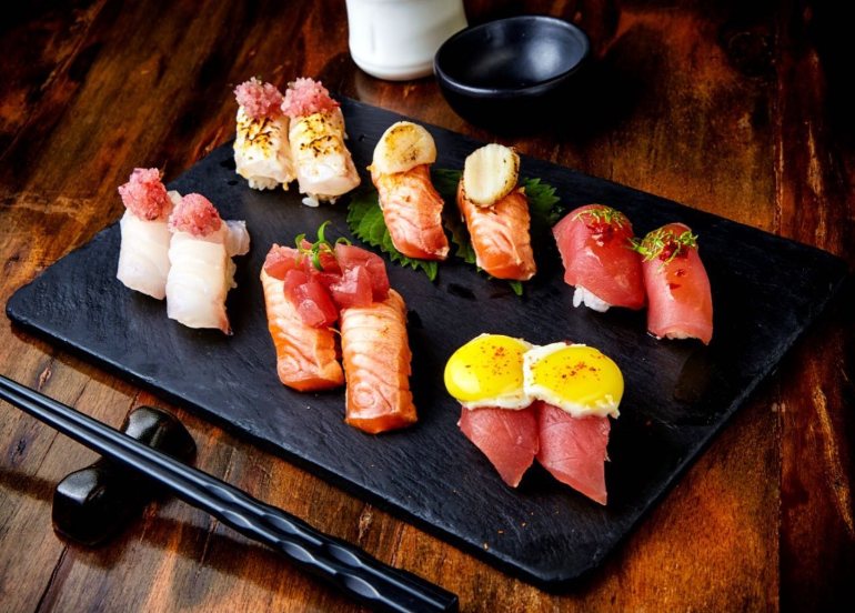 Tuna Sushi, Salmon Sushi, and Aburi Sushi from Nikkei