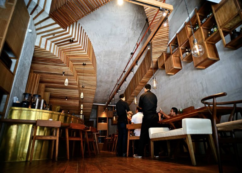 Wooden Interiors of Japanese Restaurant Nikkei in Makati