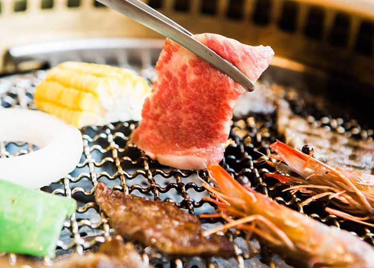 Grilling Meat, Shrimp, Onion, and Corn from Shaburi and Kintan