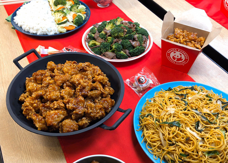Panda Express Plate including Orange Chicken, Chow Mien, Broccoli Beef and more. 