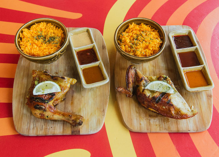 Chicken and sauces from Peri-Peri Charcoal Chicken