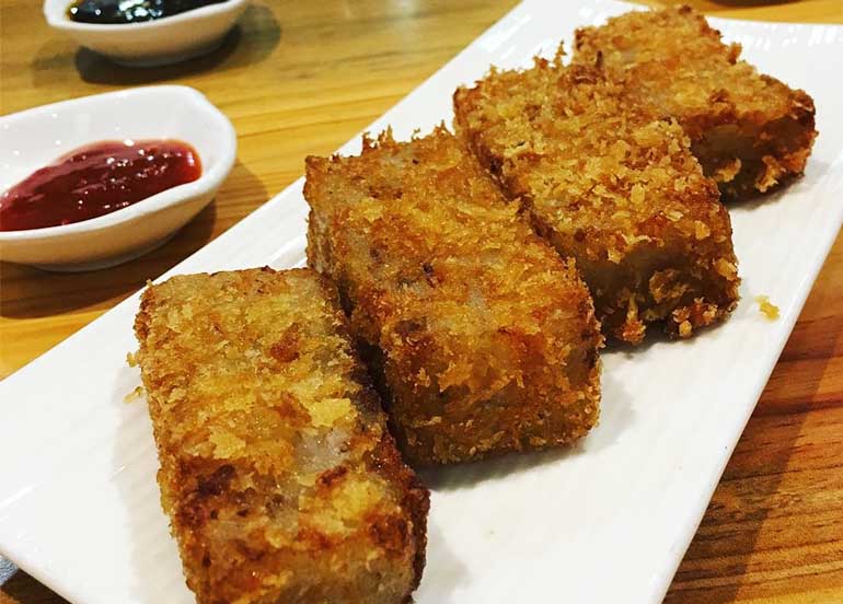 Radish Cake with Sauces from The Dimsum Place