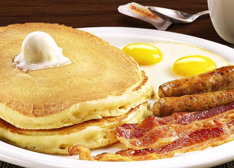 Pancakes, Eggs, Sausage, and Bacon from Denny's