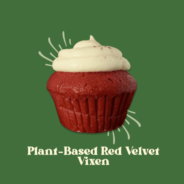 Plant-Based Red Velvet Vixen Cupcake with Vegan Cream Cheese Icing
