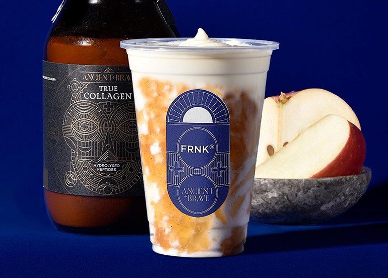 frnk milk bar yogurt fuji apple ancient + brave true collagen