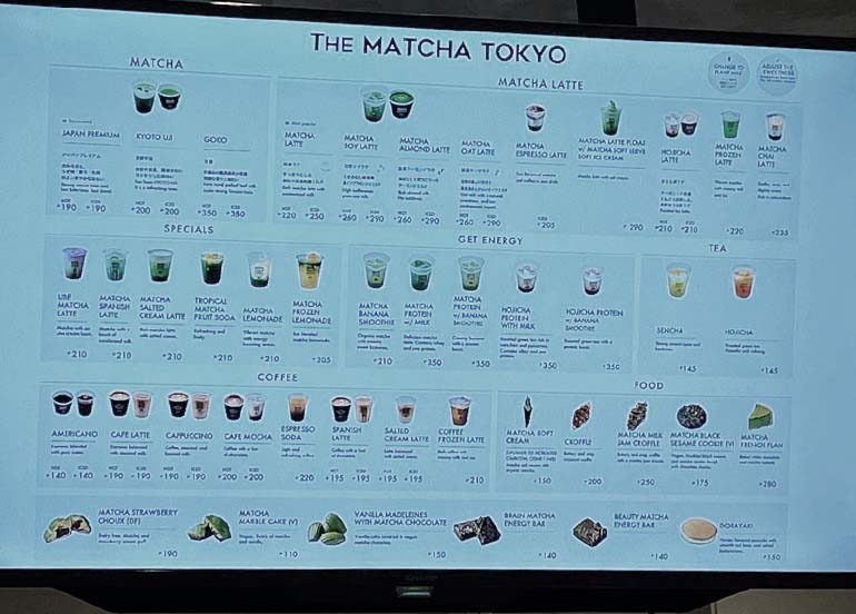 Menu The Matcha Tokyo